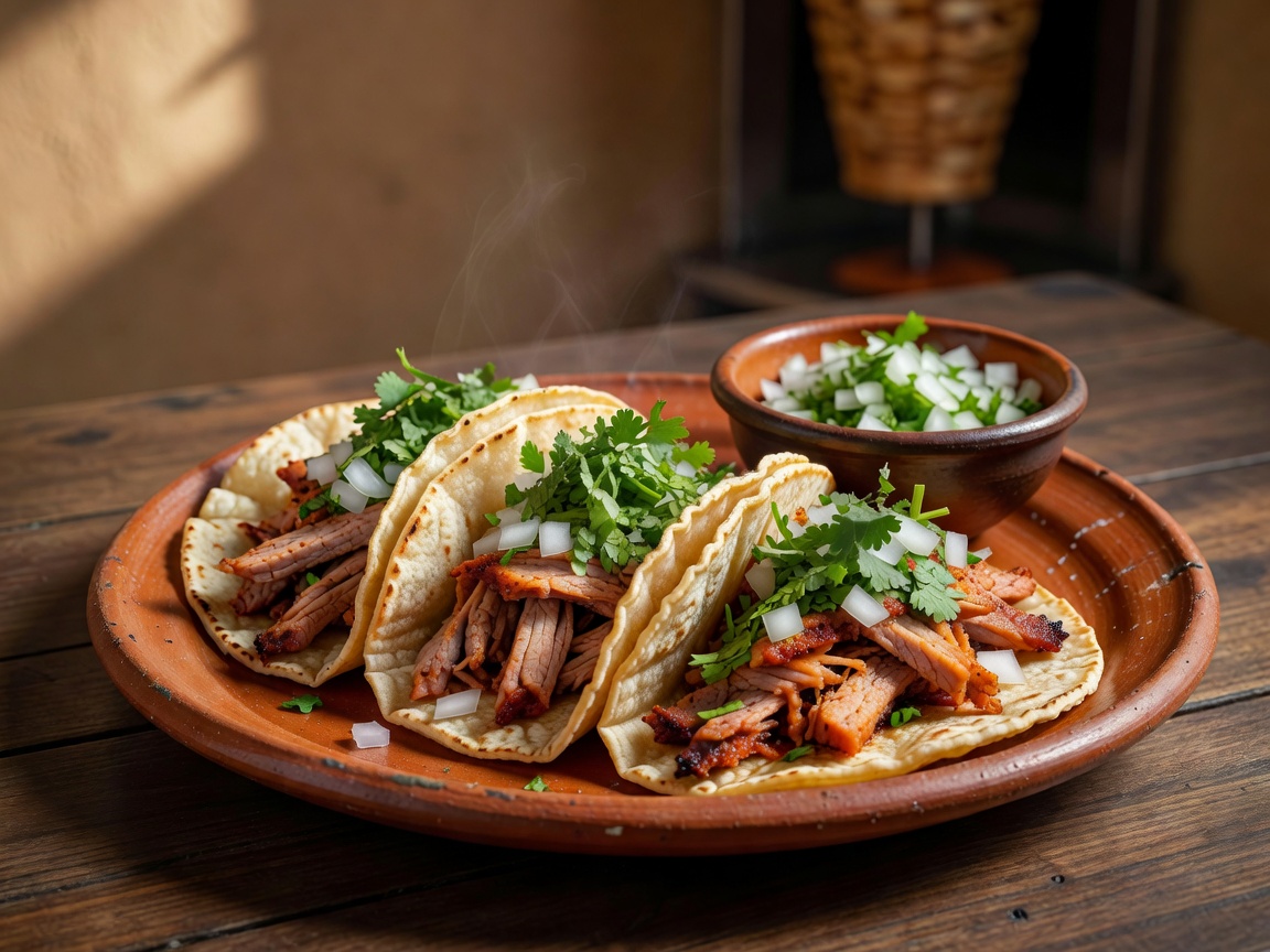 Tacos al Pastor with spit-roasted pork and pineapple slices
